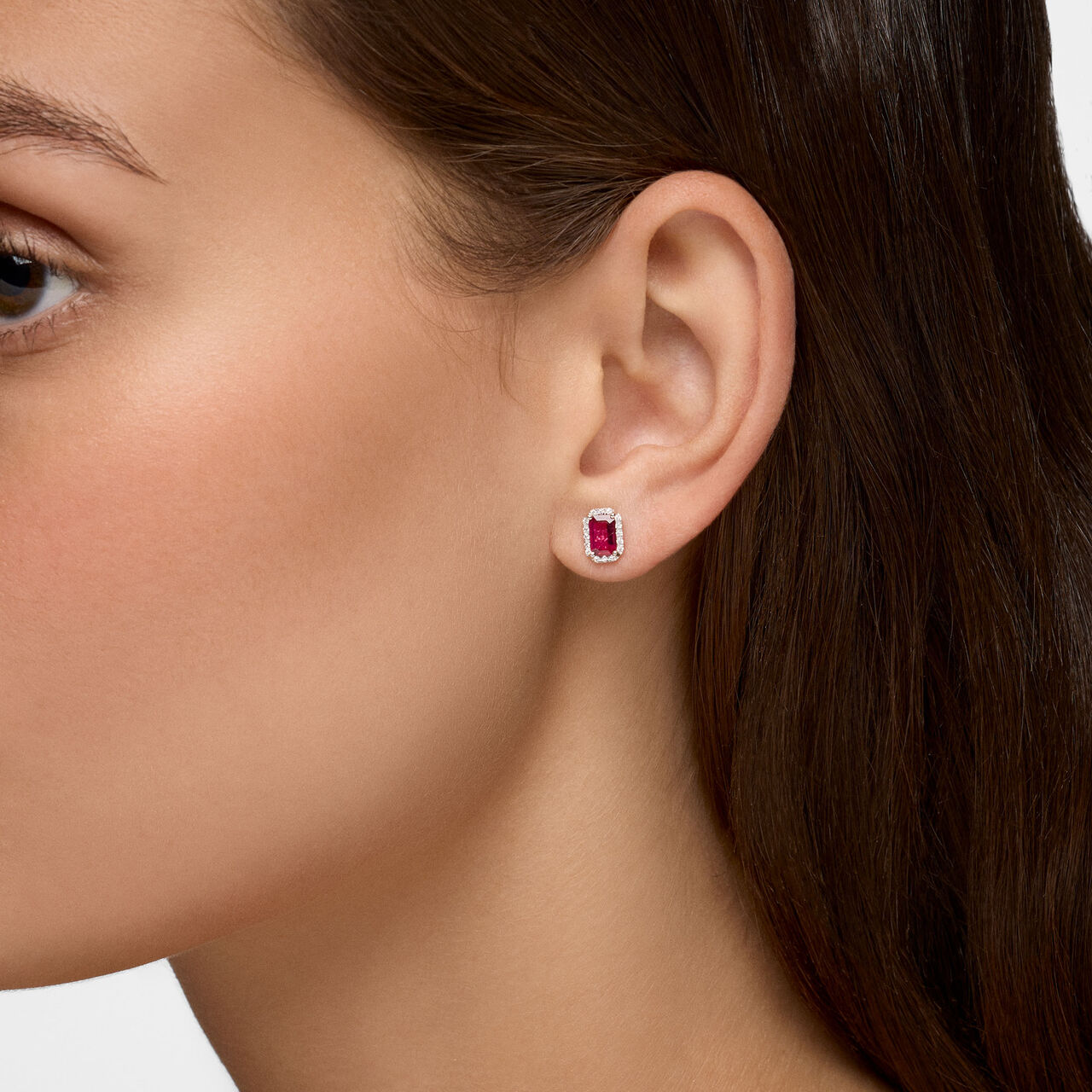 Birks Essentials White Gold Ruby and Diamond Stud Earrings image number 1